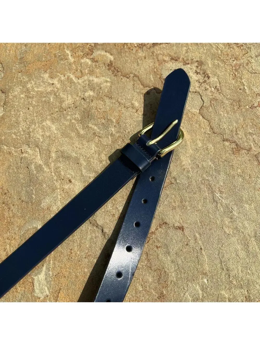Navy Leather Belt w/ Gold Buckle